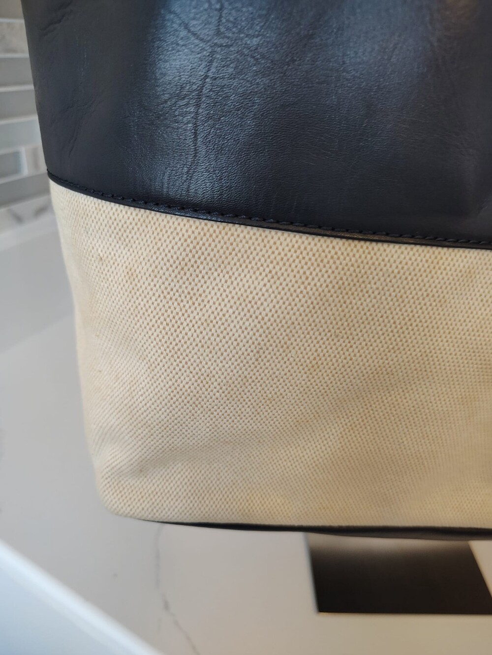 Tory Burch Tote Bag - Canvas/Black Leather-Trimmed - Picture 6 of 16